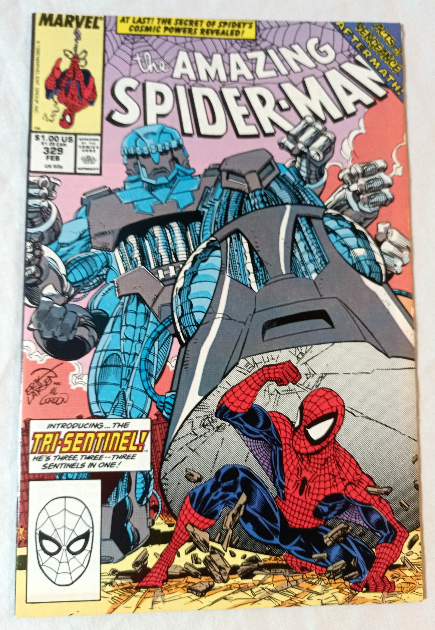 The Amazing Spiderman 329 February 1990 Marvel Comics Tri-Sentinel - TulipStuff