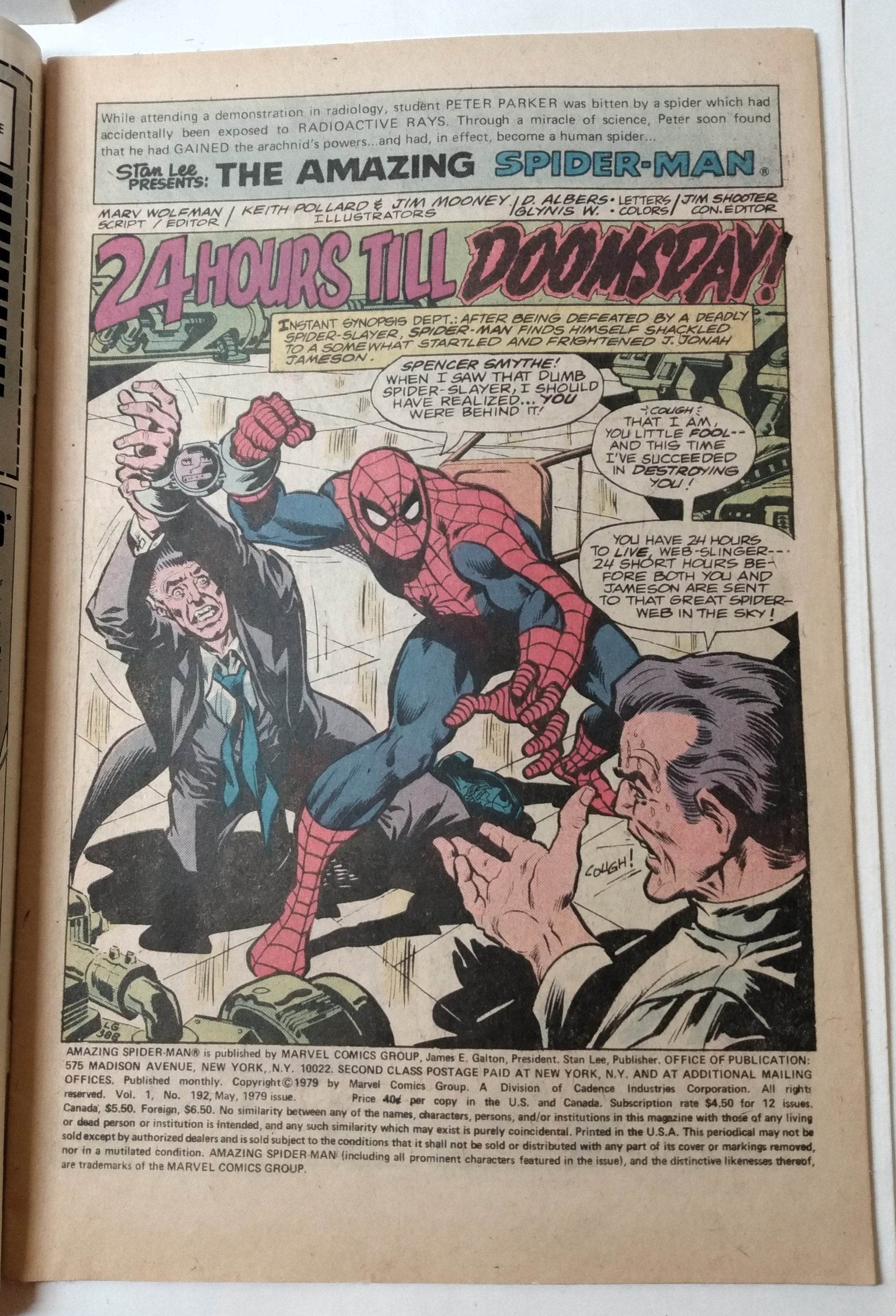The Amazing Spiderman 192 Marvel Comics Nay 1979 24 Hours To Doomsday - TulipStuff