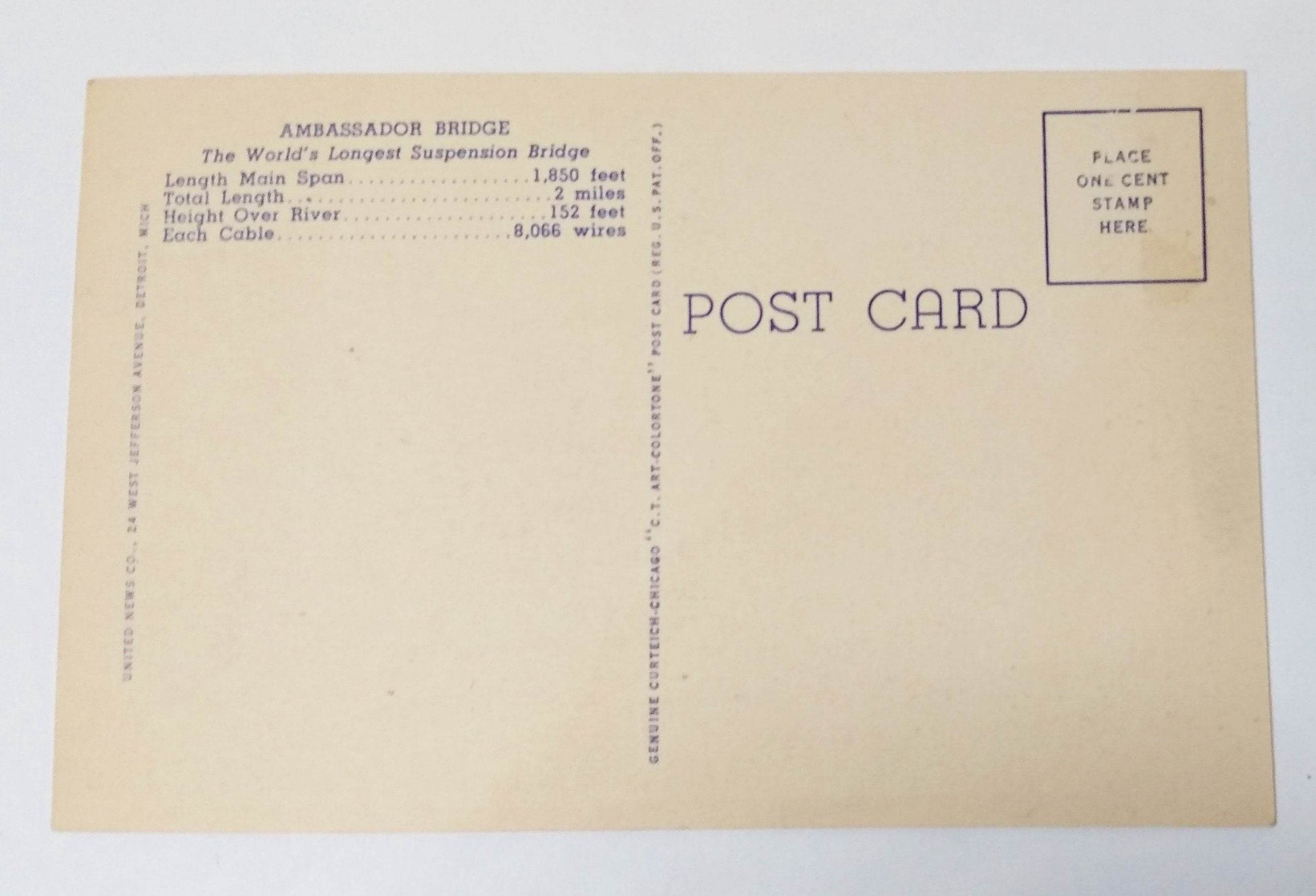 Ambassador Bridge Detroit Michigan To Windsor Ontario 1940's Linen Postcard - TulipStuff