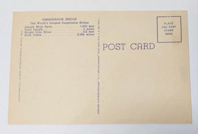 Ambassador Bridge Detroit Michigan To Windsor Ontario 1940's Linen Postcard - TulipStuff