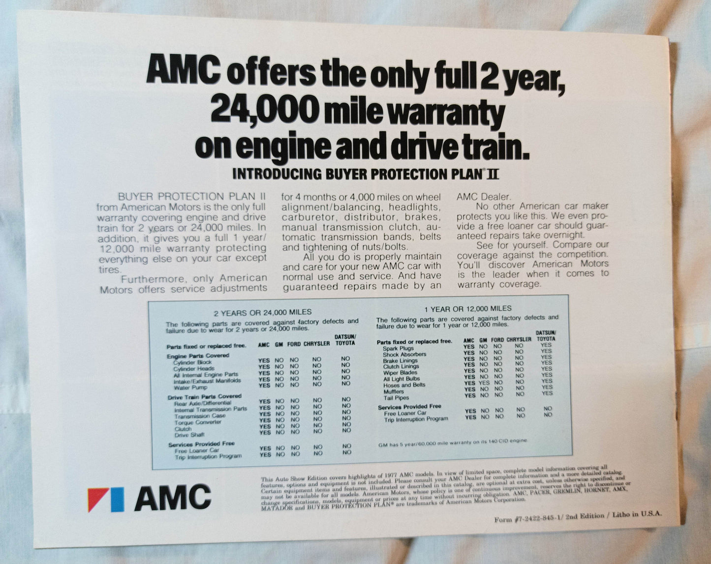 American Motors 1977 AMC Passenger Cars Auto Show Edition Brochure - TulipStuff