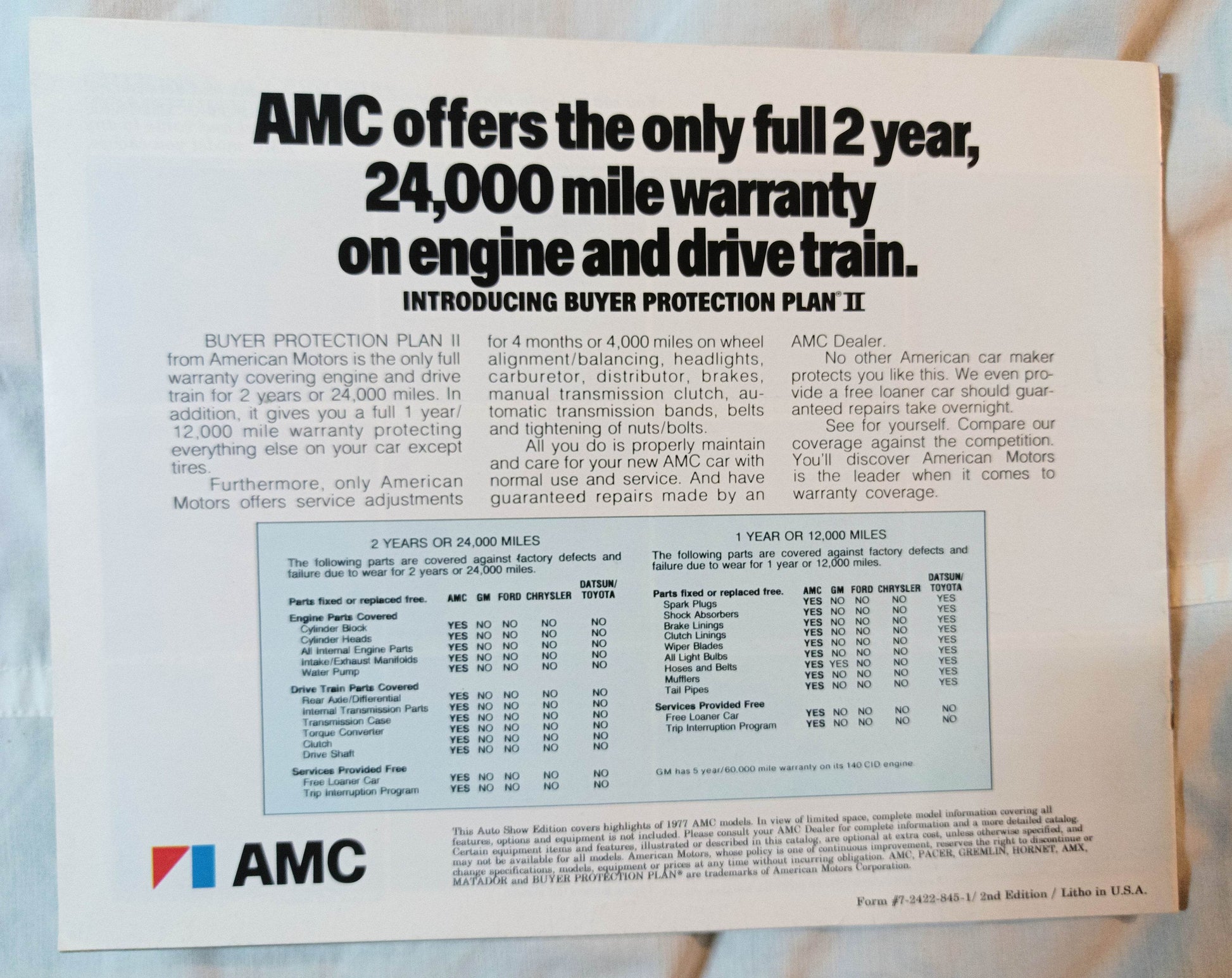 American Motors 1977 AMC Passenger Cars Auto Show Edition Brochure - TulipStuff
