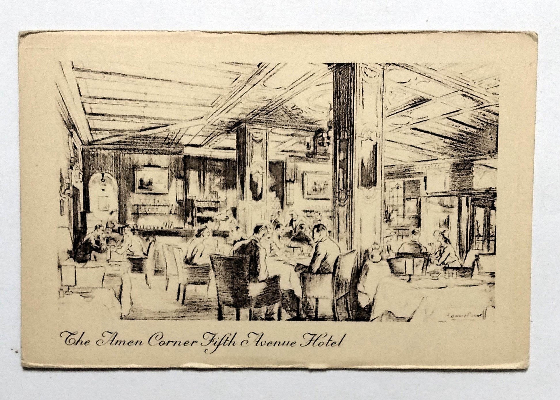 The Amen Corner Fifth Avenue Hotel 9th St Manhattan NYC Postcard 1960's - TulipStuff