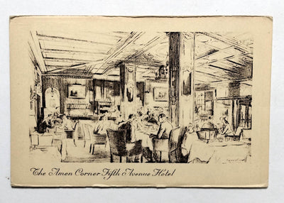 The Amen Corner Fifth Avenue Hotel 9th St Manhattan NYC Postcard 1960's - TulipStuff