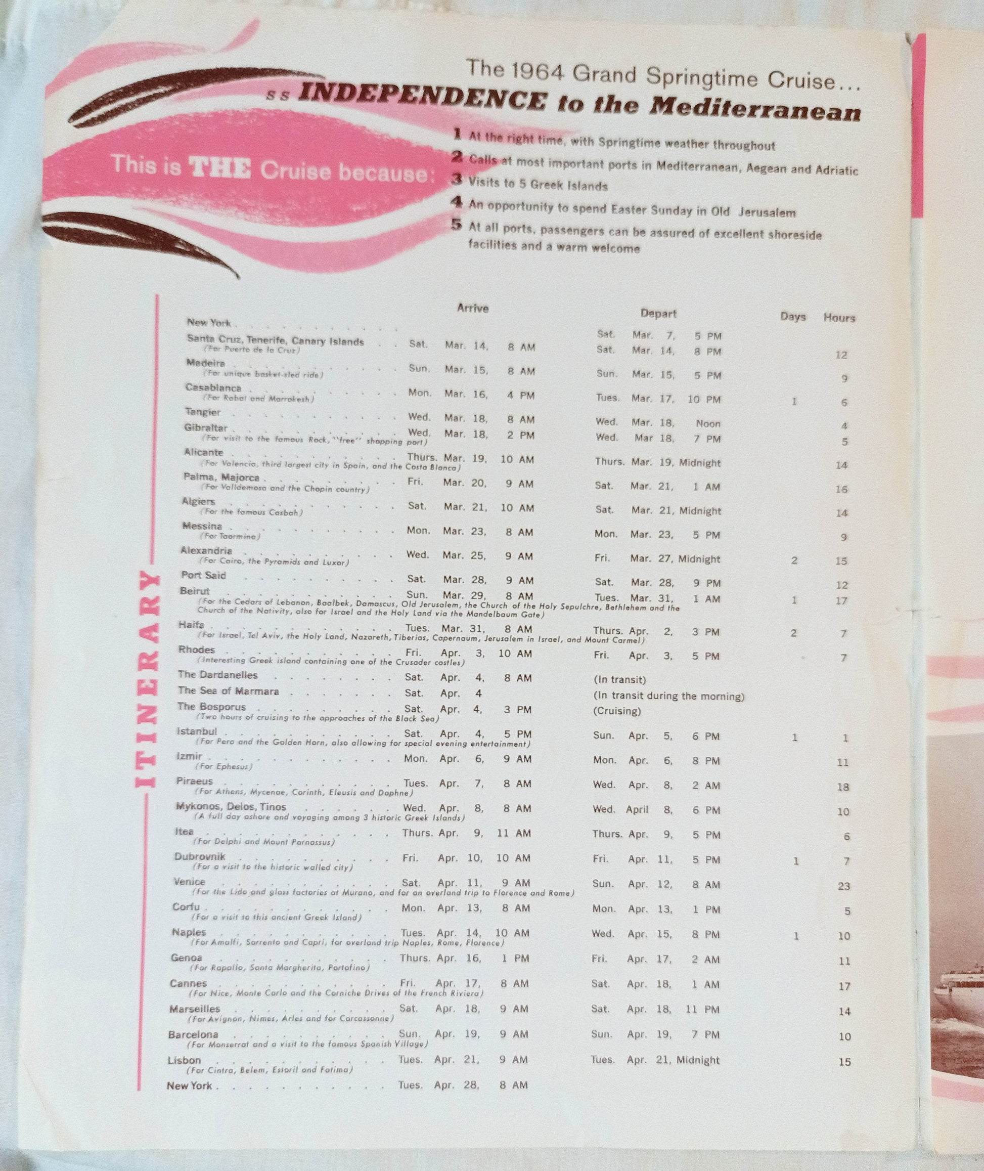 American Export Lines ss Independence 1964 Grand Springtime Cruise - TulipStuff