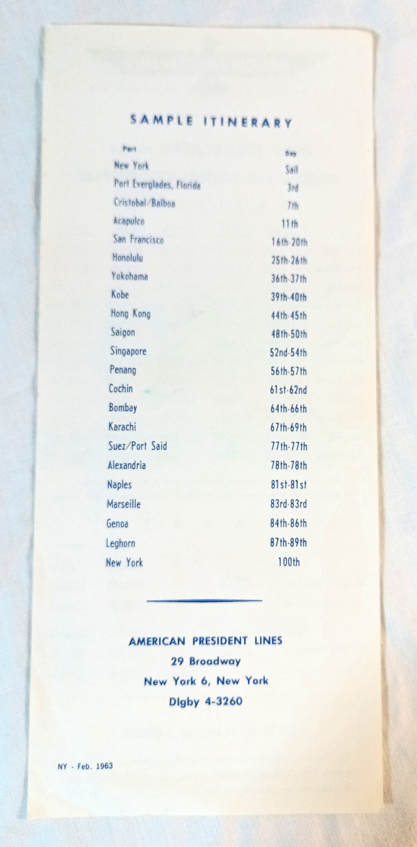 American President Lines Cargoliner Schedules Fares Brochures 1963-65 - TulipStuff