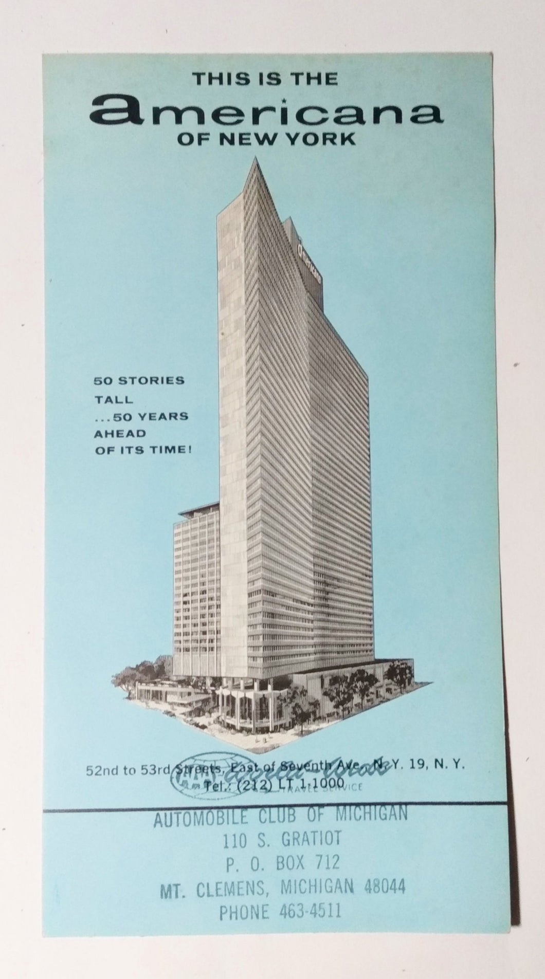 Americana of New York Hotel 7th Ave 52nd-53rd St Mid 1960's Brochure - TulipStuff