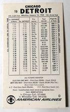 Load image into Gallery viewer, American Airlines 1968 Chicago Detroit Flight Schedule Card - TulipStuff
