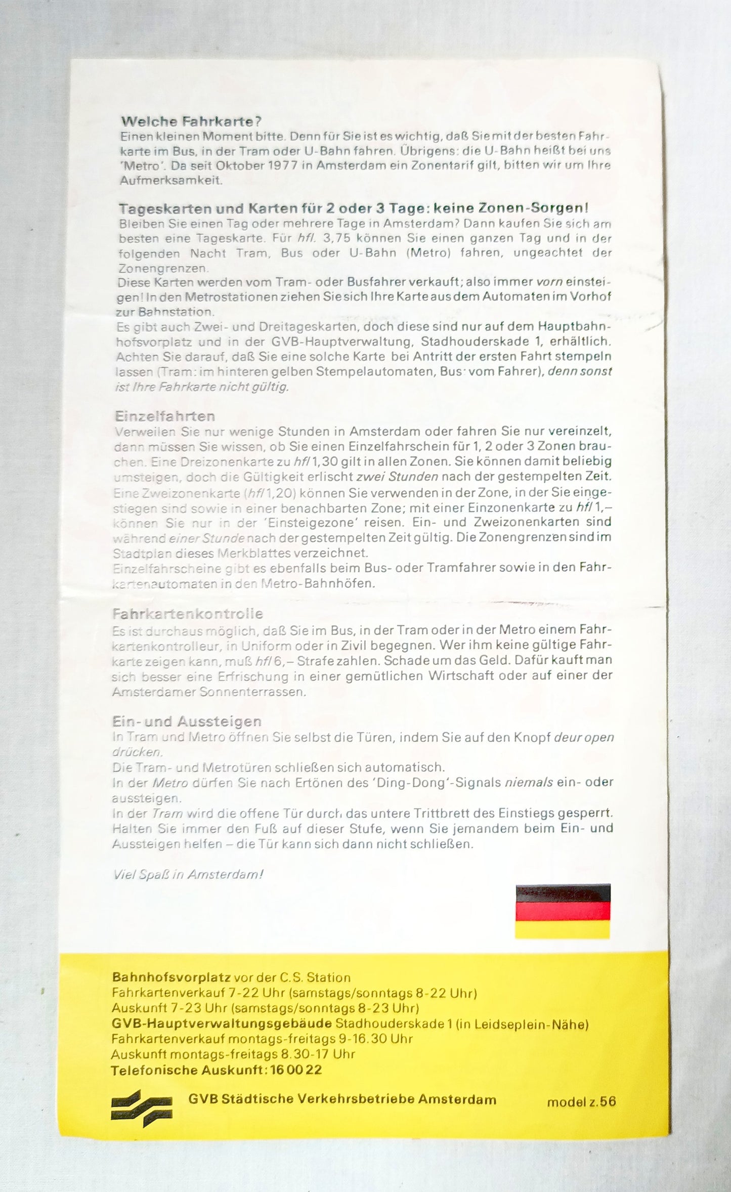 GVB Amsterdam Municipal Transit Tram Bus Metro Tourist Info Map 1977 - TulipStuff