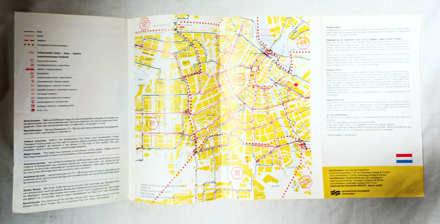 GVB Amsterdam Municipal Transit Tram Bus Metro Tourist Info Map 1977 - TulipStuff