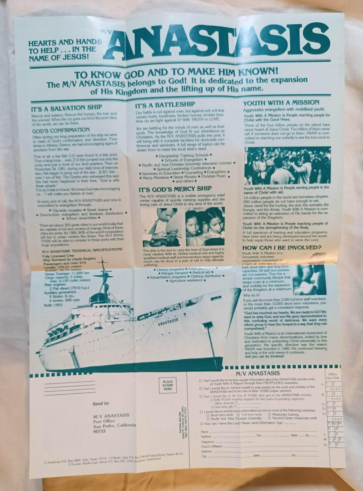 MV Anastasis Hospital Ship YWAM Mercy Ships Brochure Early 1980's ...