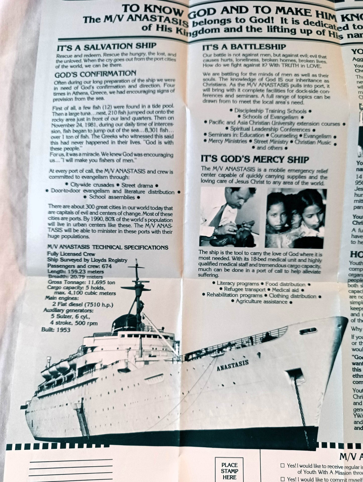 MV Anastasis Hospital Ship YWAM Mercy Ships 1963-64 Brochure 1980's - TulipStuff