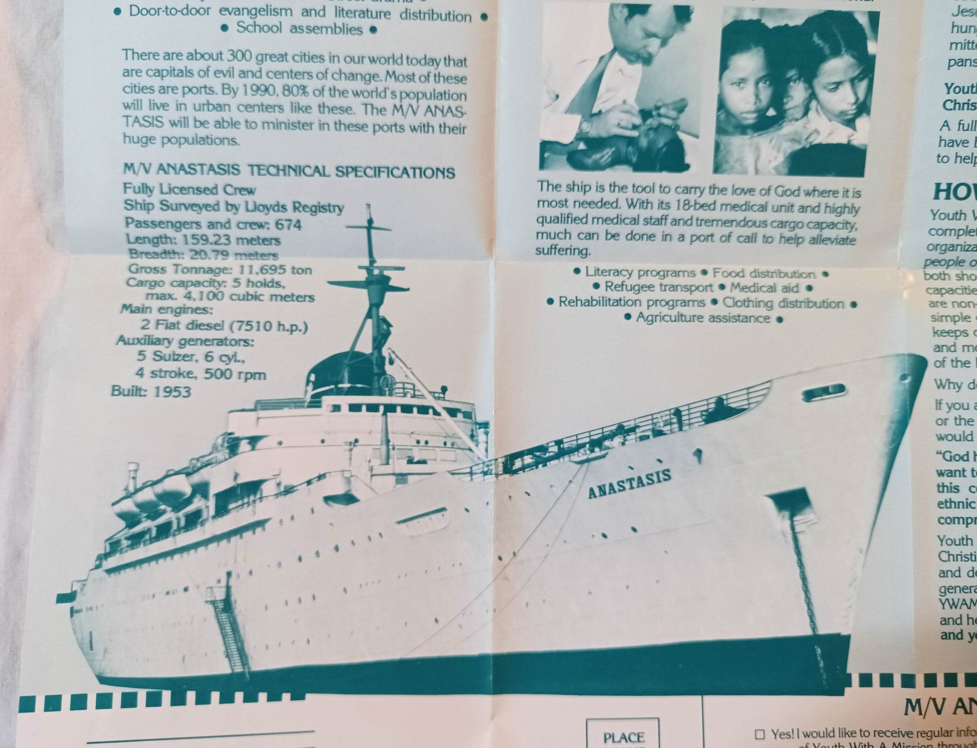 MV Anastasis Hospital Ship YWAM Mercy Ships 1963-64 Brochure 1980's - TulipStuff