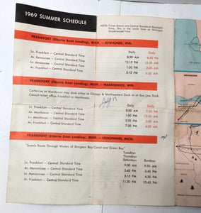 Ann Arbor Railroad Carferry Schedule Summer 1969 Manitowac Frankfort - TulipStuff