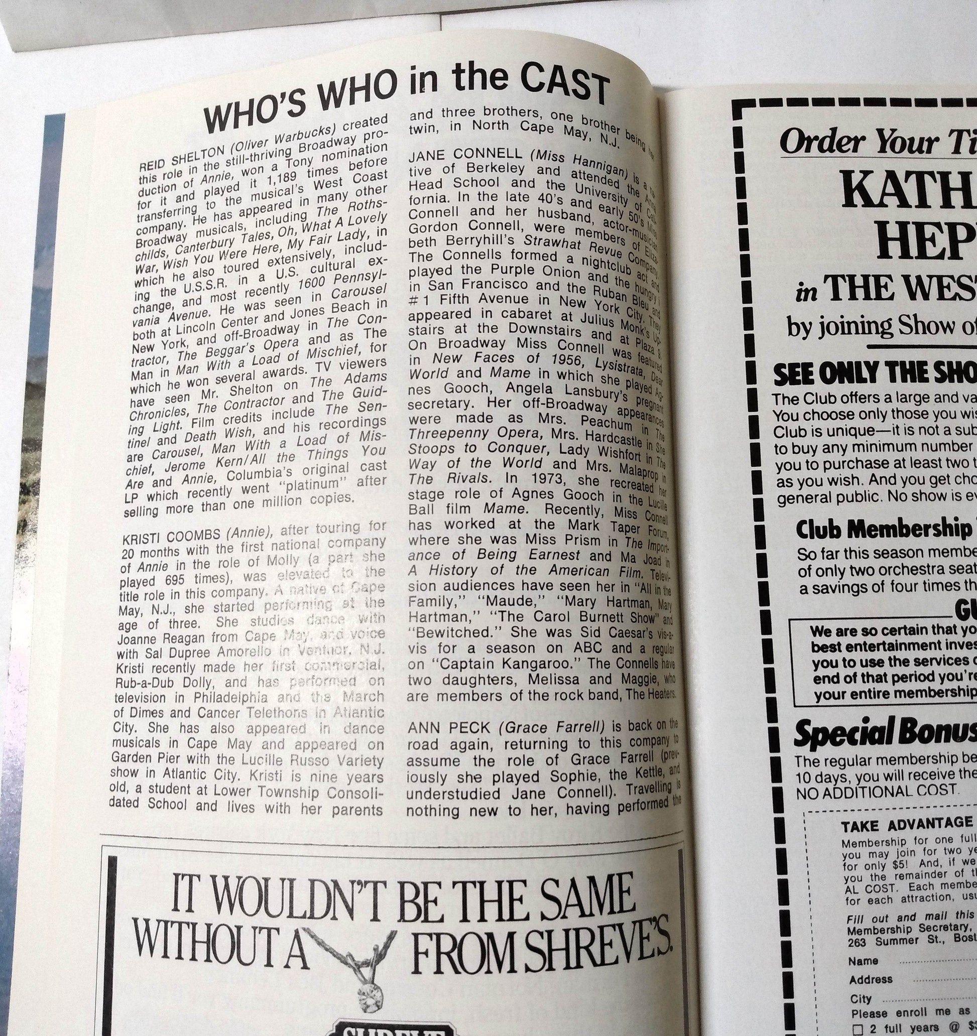 Annie Playbill Shubert Theatre Boston March 1982 Kristi Coombs Reid Shelton - TulipStuff