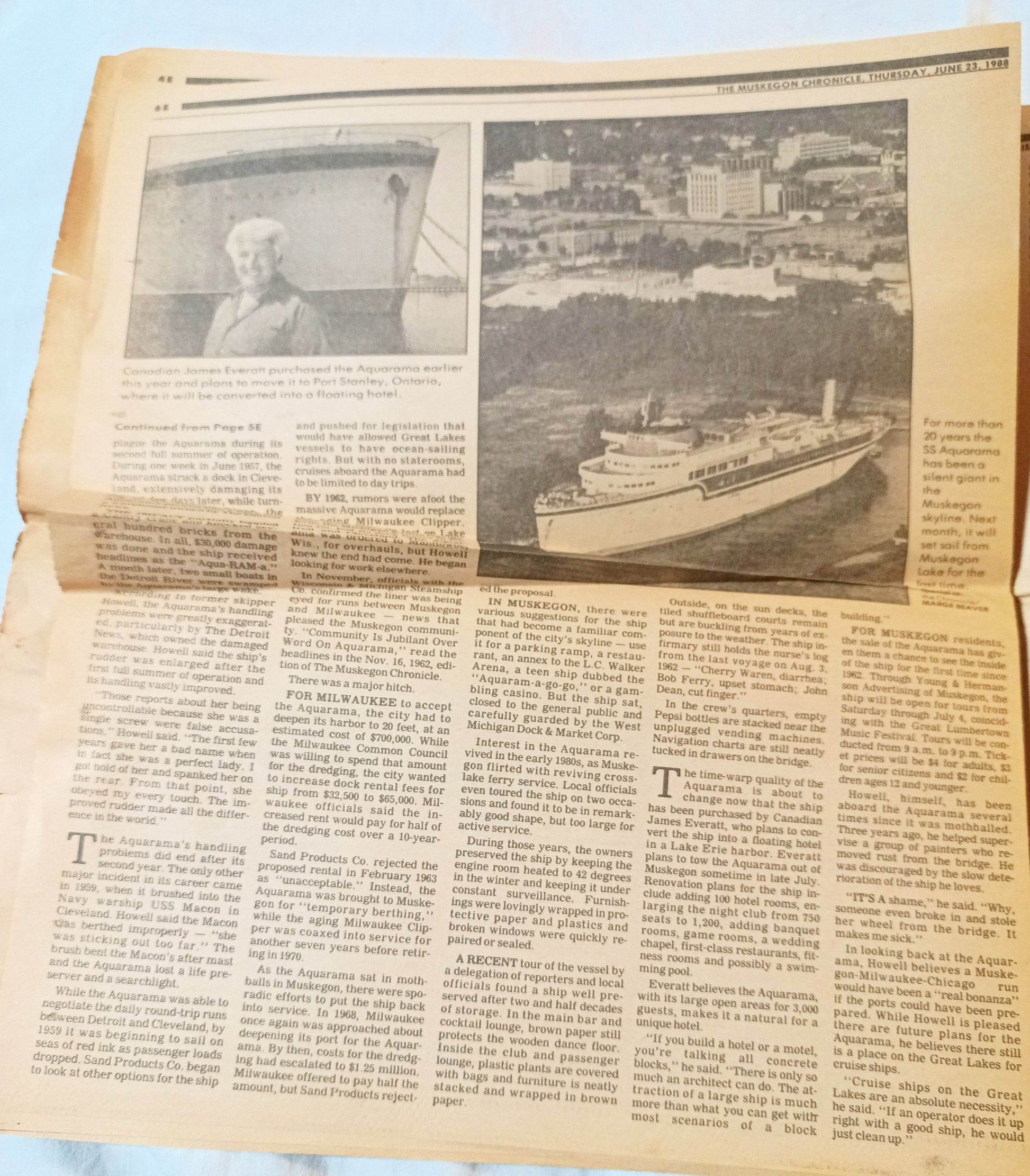 Aquarama Remembering The Ship's Glory Days Newspaper Insert 1988 - Tuliptuff