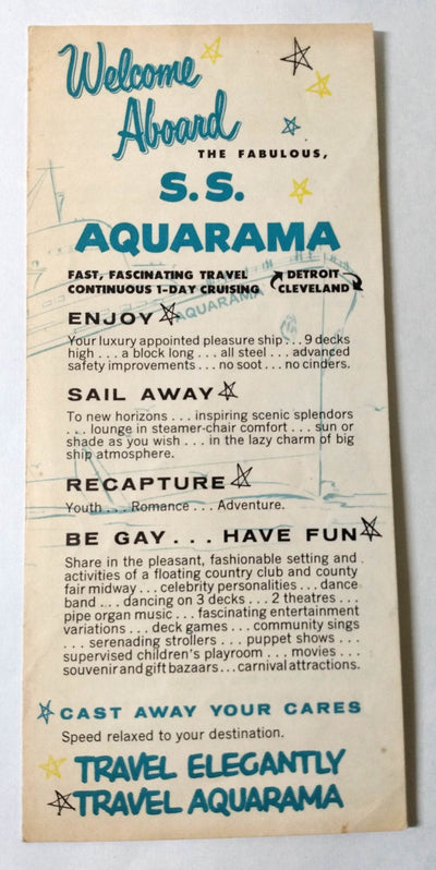 Welcome Aboard The Fabulous S.S. Aquarama Brochure 1957 - TulipStuff