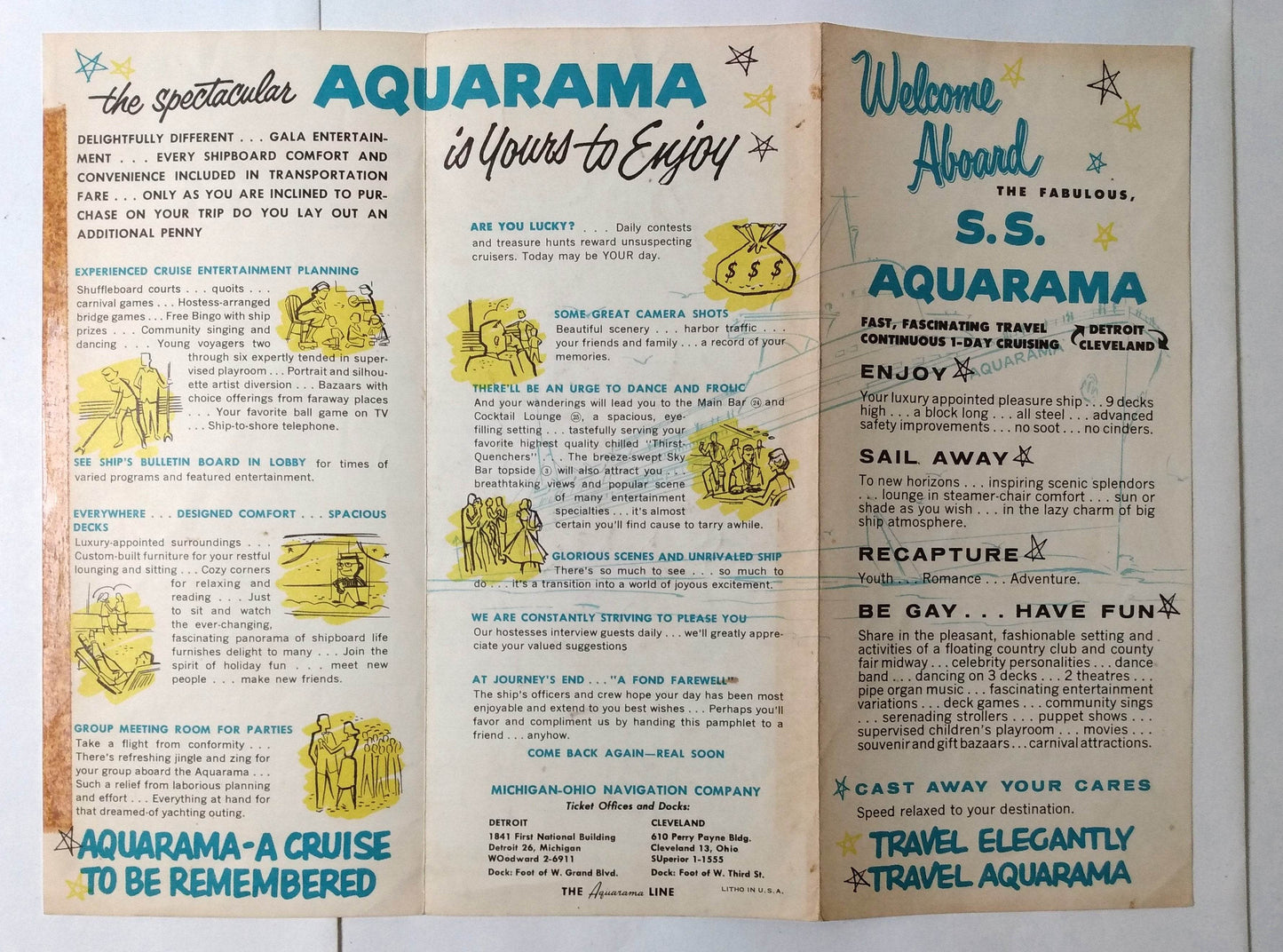 Welcome Aboard The Fabulous S.S. Aquarama Brochure 1957 - TulipStuff