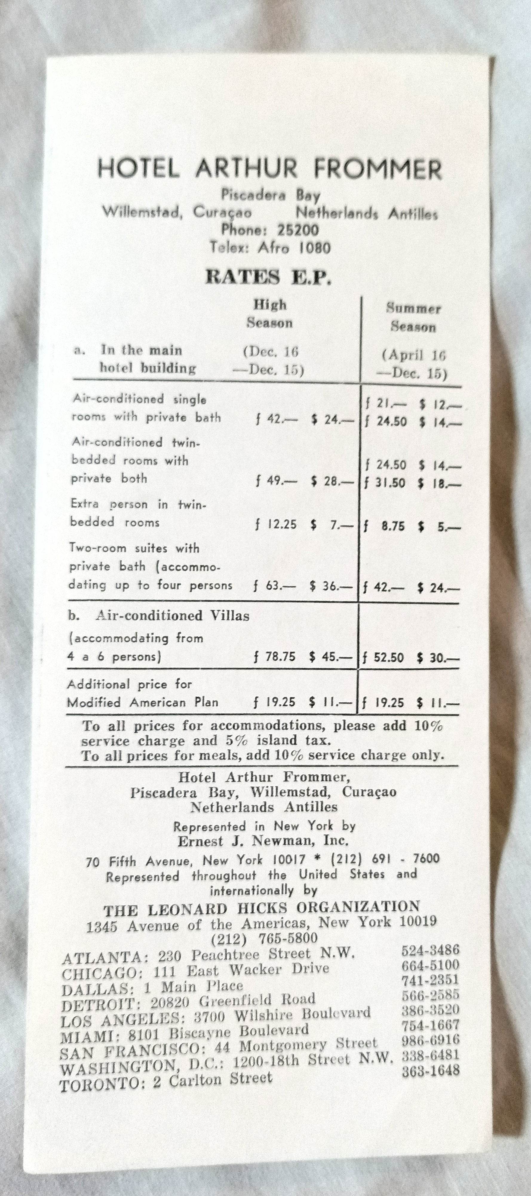 Hotel Arthur Frommer Curacao Piscadera Bay Willemstad Brochure 1971 - TulipStuff