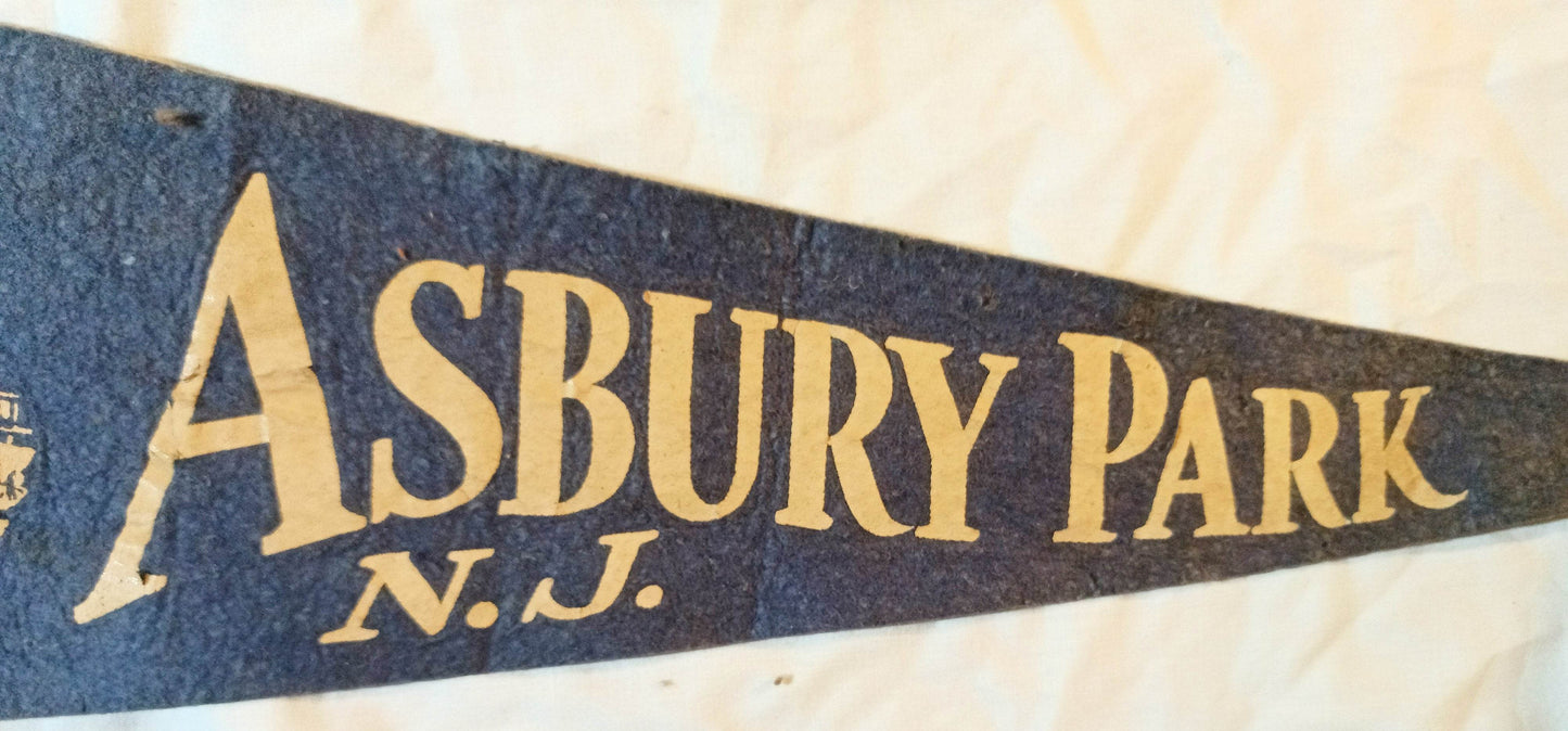 Asbury Park New Jersey Casino 26" Blue Felt Pennant 1940's - TulipStuff