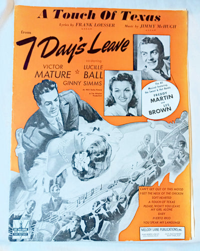 A Touch Of Texas 7 Day's Leave Lucille Ball Sheet Music 1942 - TulipStuff
