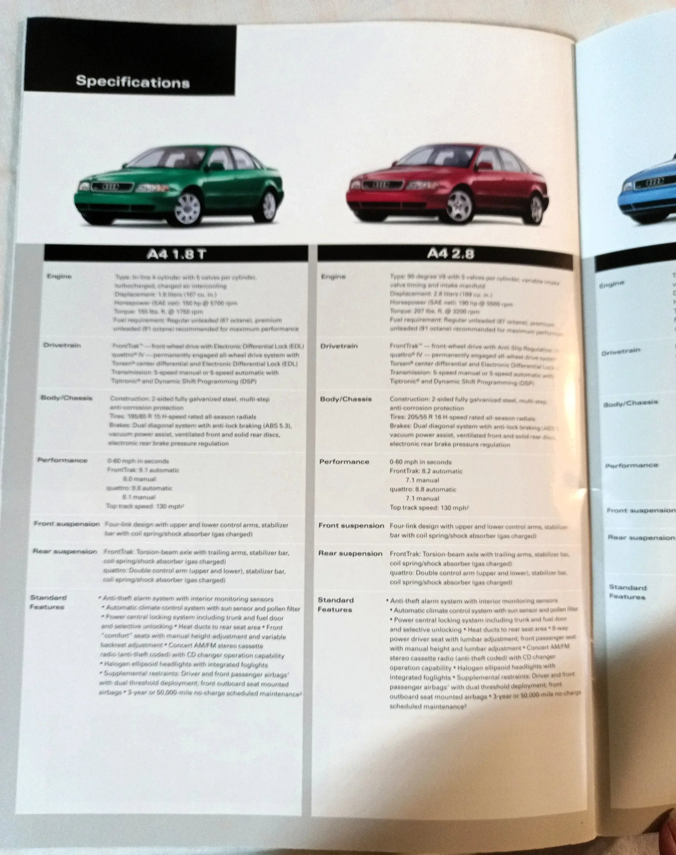 Audi 1998 Full Line Dealer Sales Brochure A4 Avant Cabriolet A6 A8