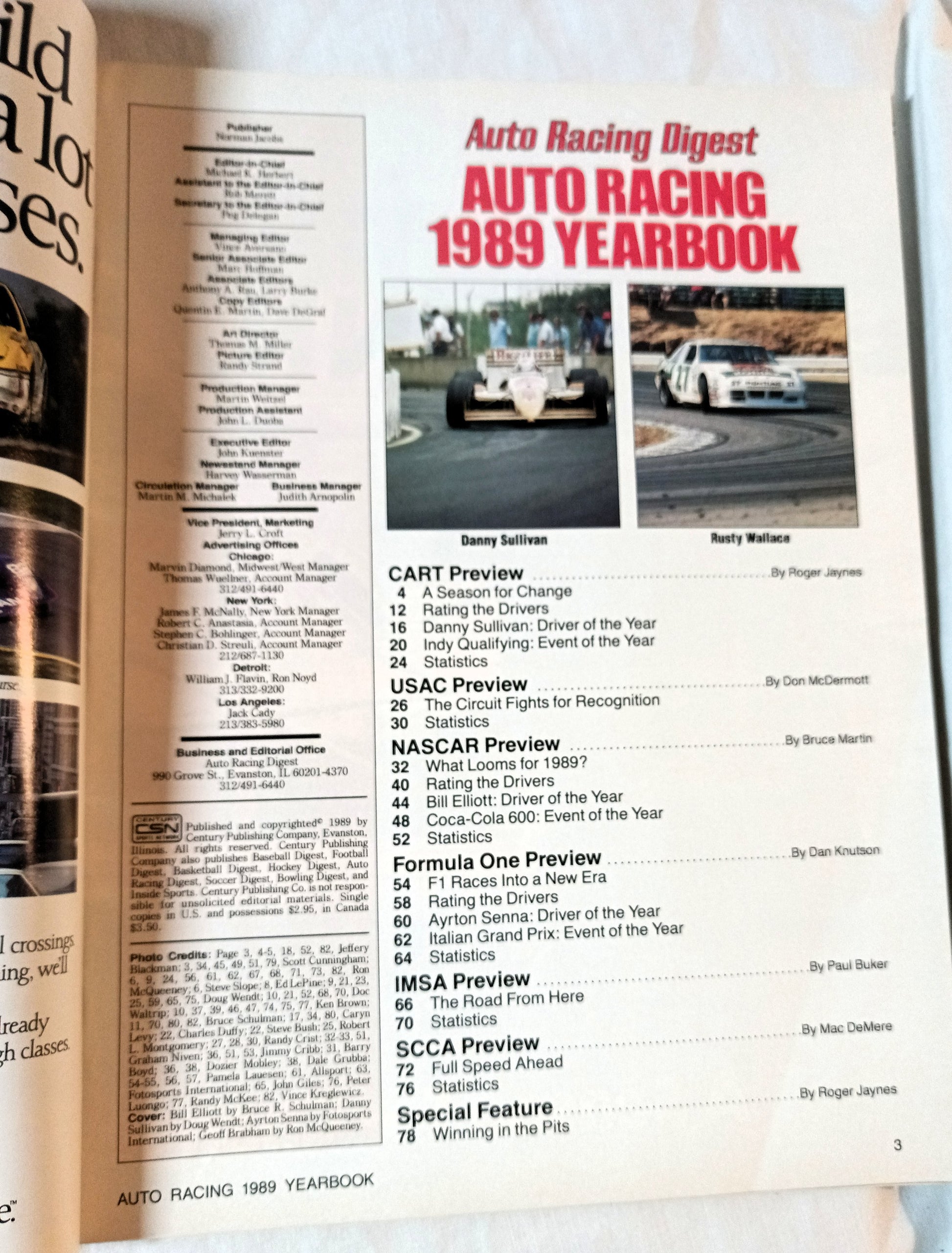 Auto Racing Digest 1989 Yearbook Annual Season Preview NASCAR CART IMSA - TulipStuff