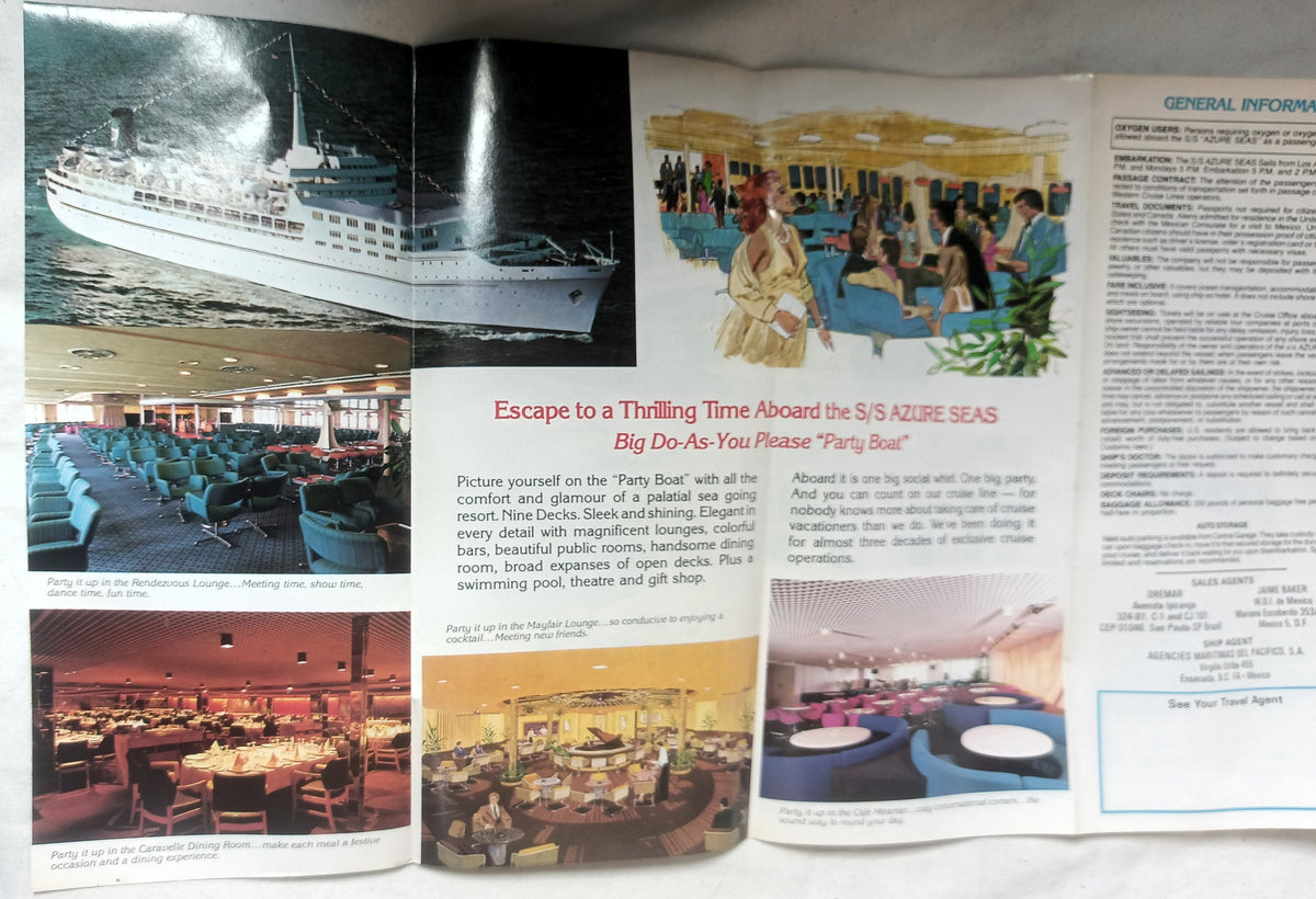 Western Cruise Lines Azure Seas 1980 LA Mexico Cruises Intro Brochure - TulipStuff