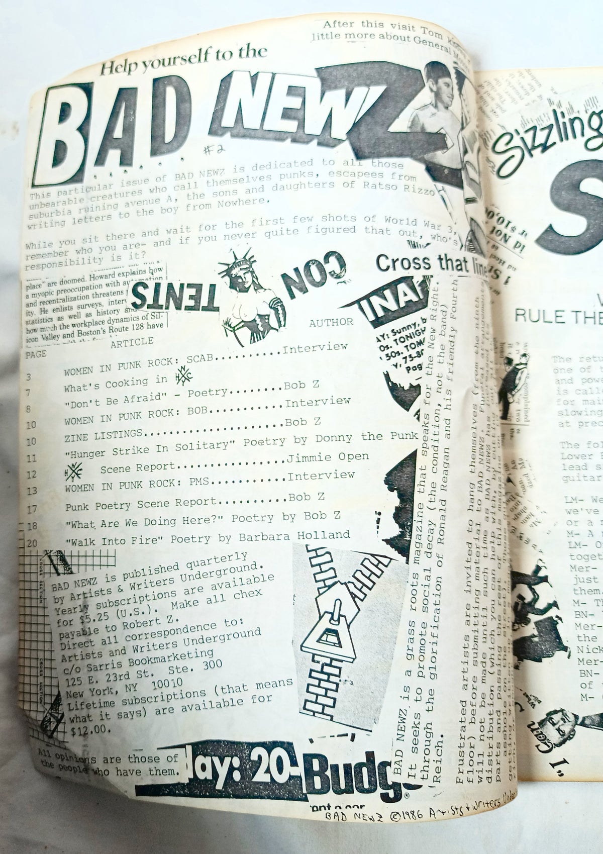 Bad Newz #2 Punkzine 1986 Women In Punk Rock Scab PMS NYHC BobZ - TulipStuff
