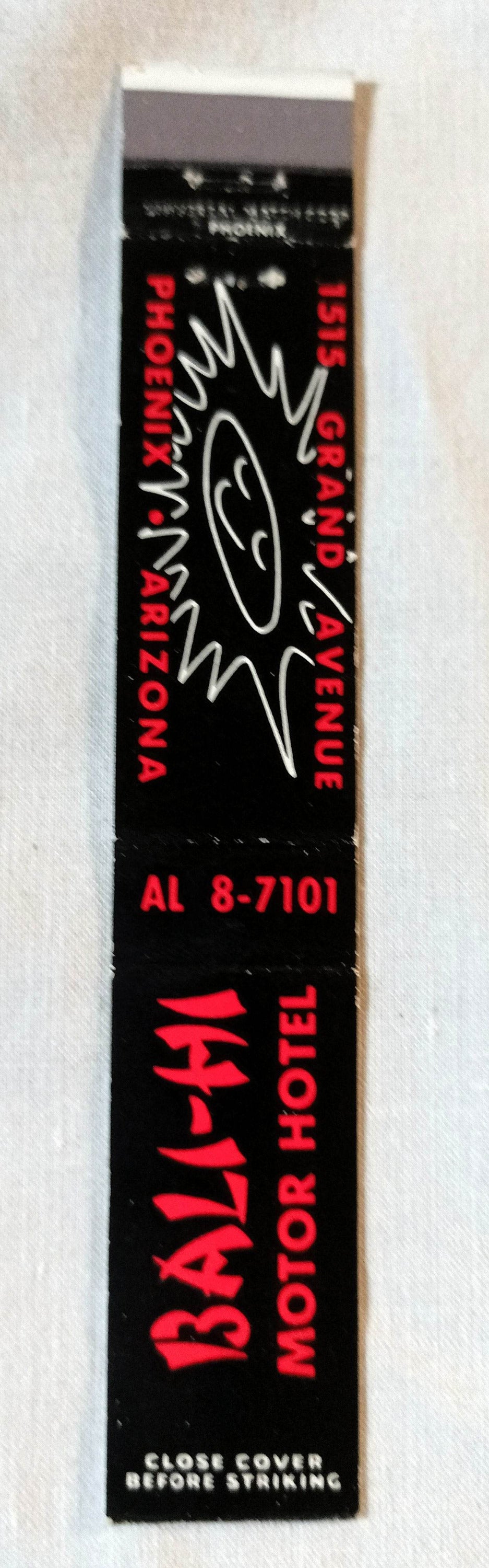 Bali-Hi Motor Hotel Grand Ave Phoenix AZ Matchbook Cover Early 1960's - TulipStuff