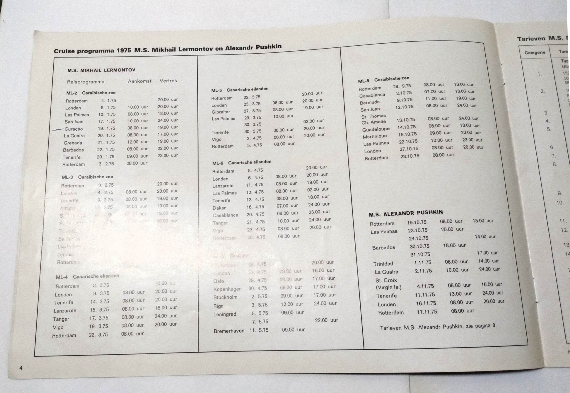 Baltic Shipping Mikhail Lermontov Alexandr Pushkin Estonia 1975 Dutch Brochure - TulipStuff