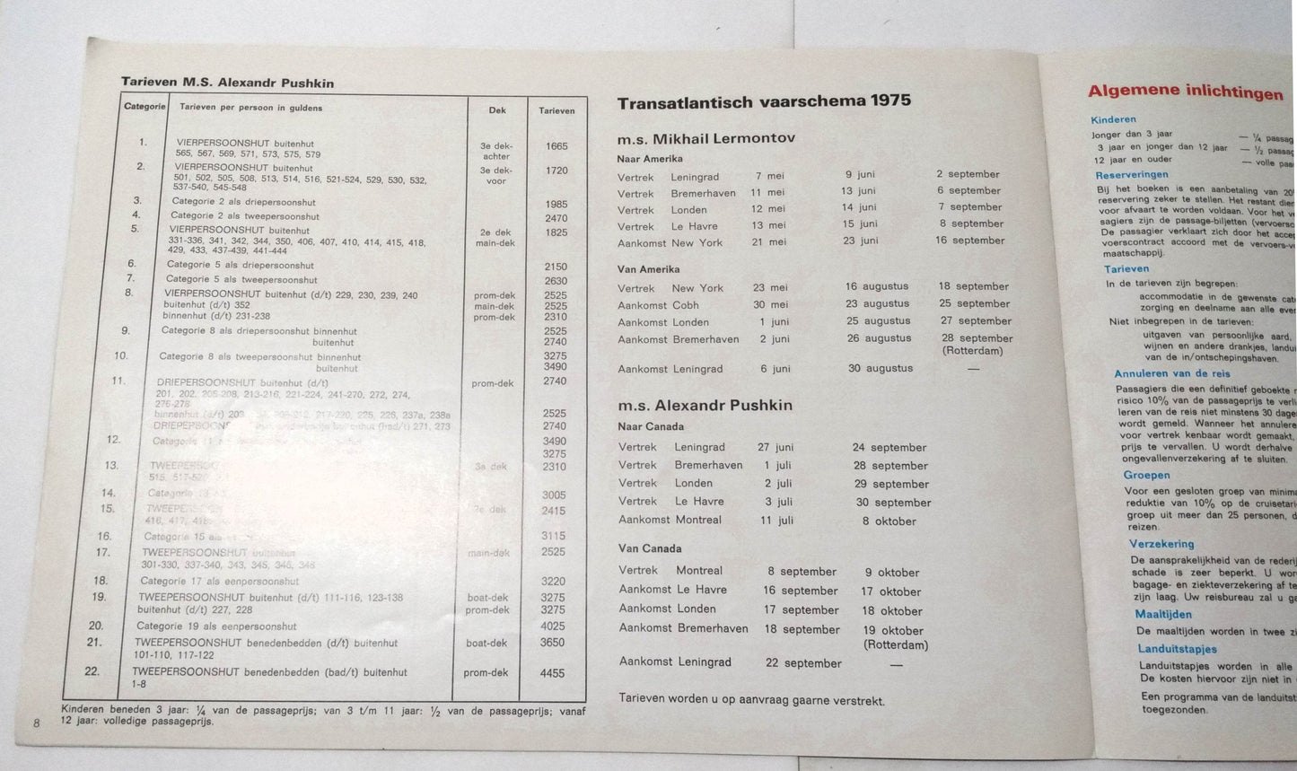 Baltic Shipping Mikhail Lermontov Alexandr Pushkin Estonia 1975 Dutch Brochure - TulipStuff