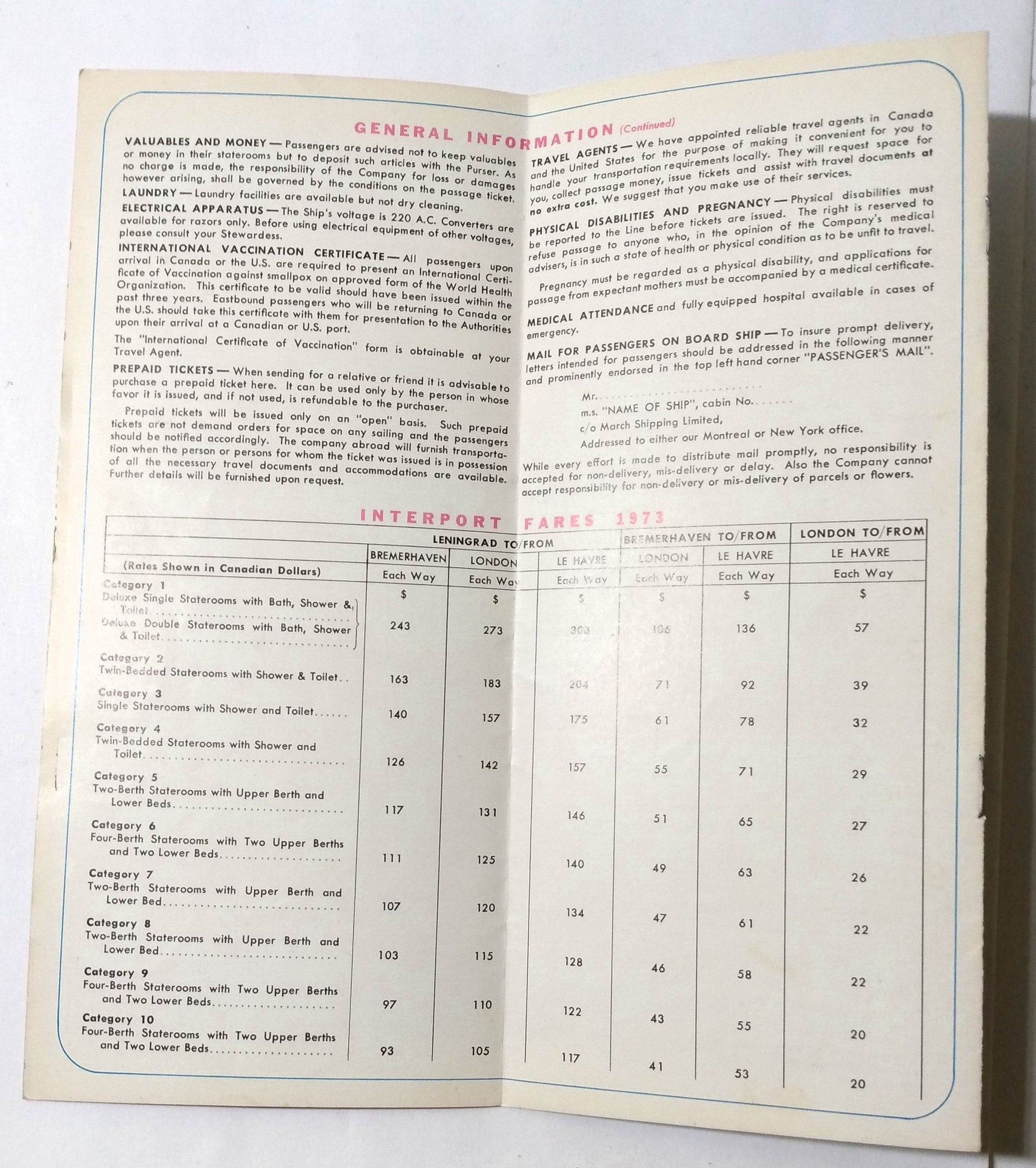 Baltic Shipping Co Mikhail Lermontov Alexandr Pushkin 1973 Cruise Brochure - TulipStuff