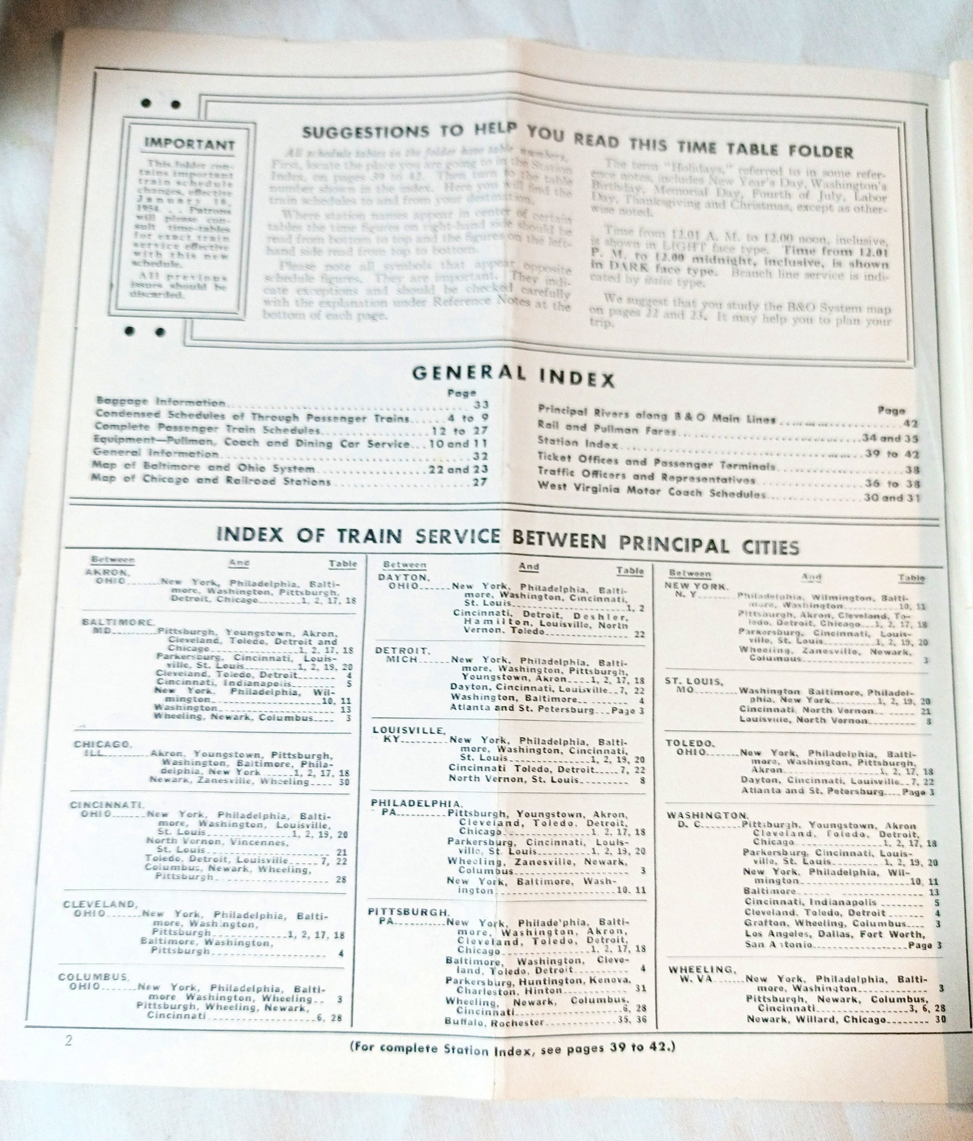 Baltimore & Ohio Railroad B&O Passenger Train System Timetables 1954 - TulipStuff