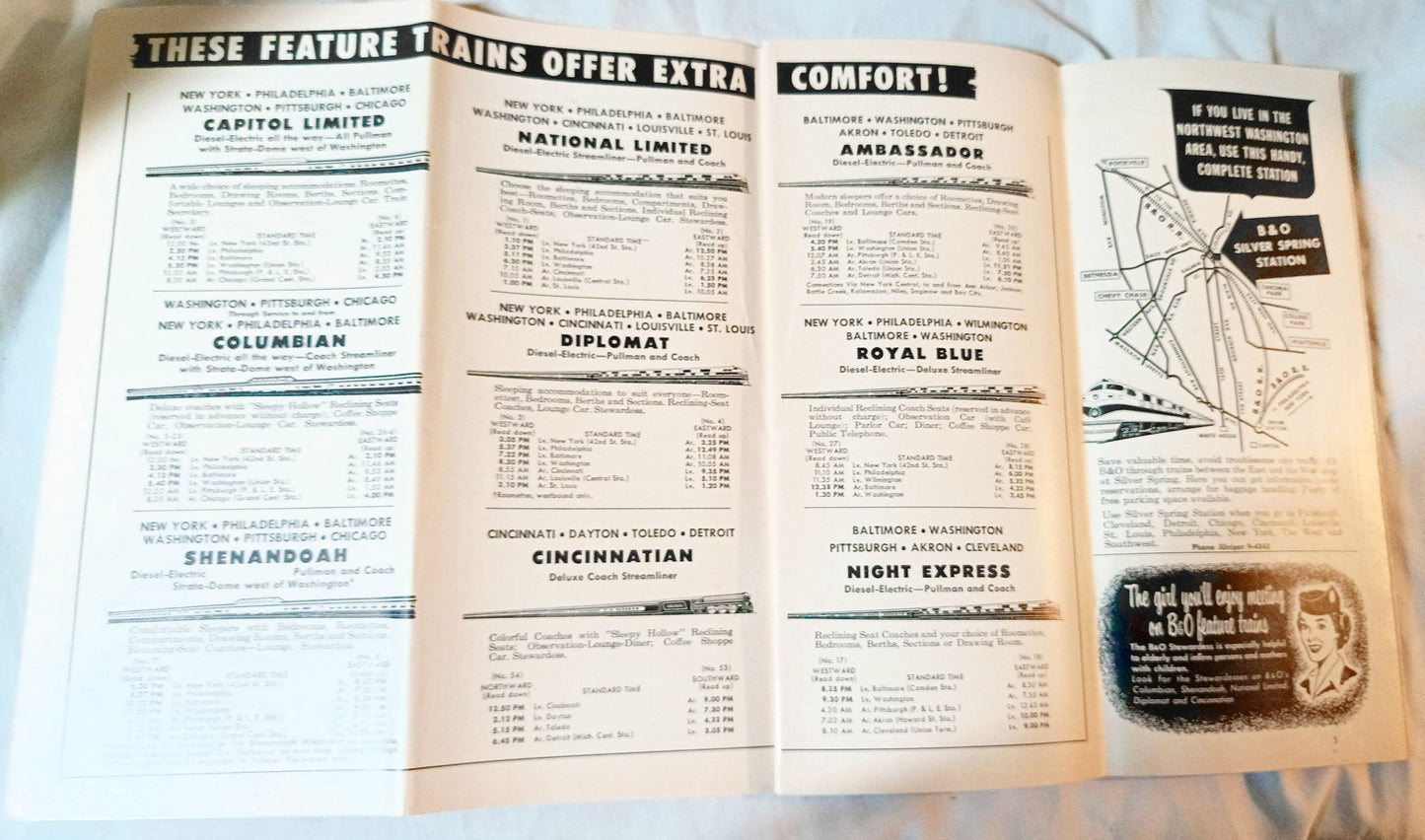 Baltimore & Ohio Railroad B&O Passenger Train System Timetables 1954 - TulipStuff