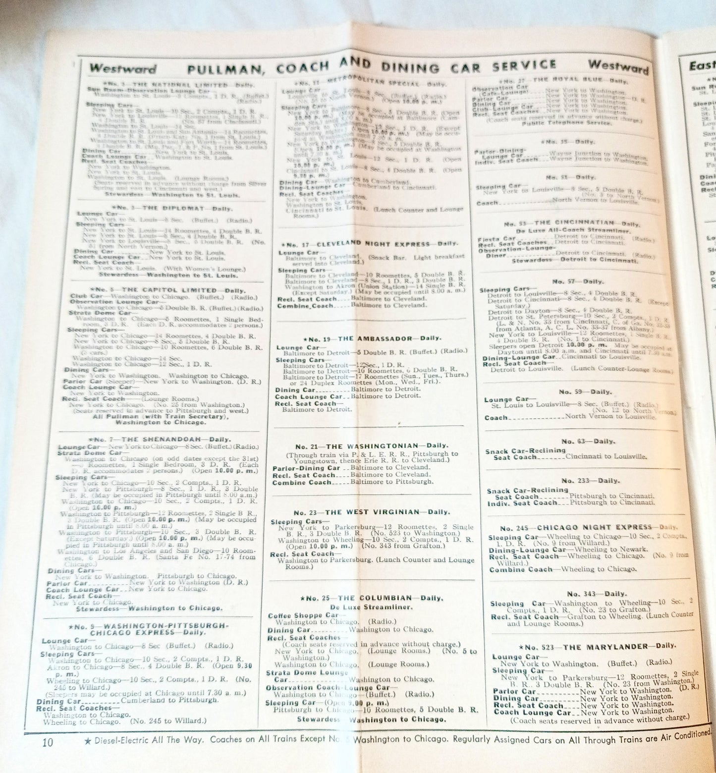 Baltimore & Ohio Railroad B&O Passenger Train System Timetables 1954 - TulipStuff