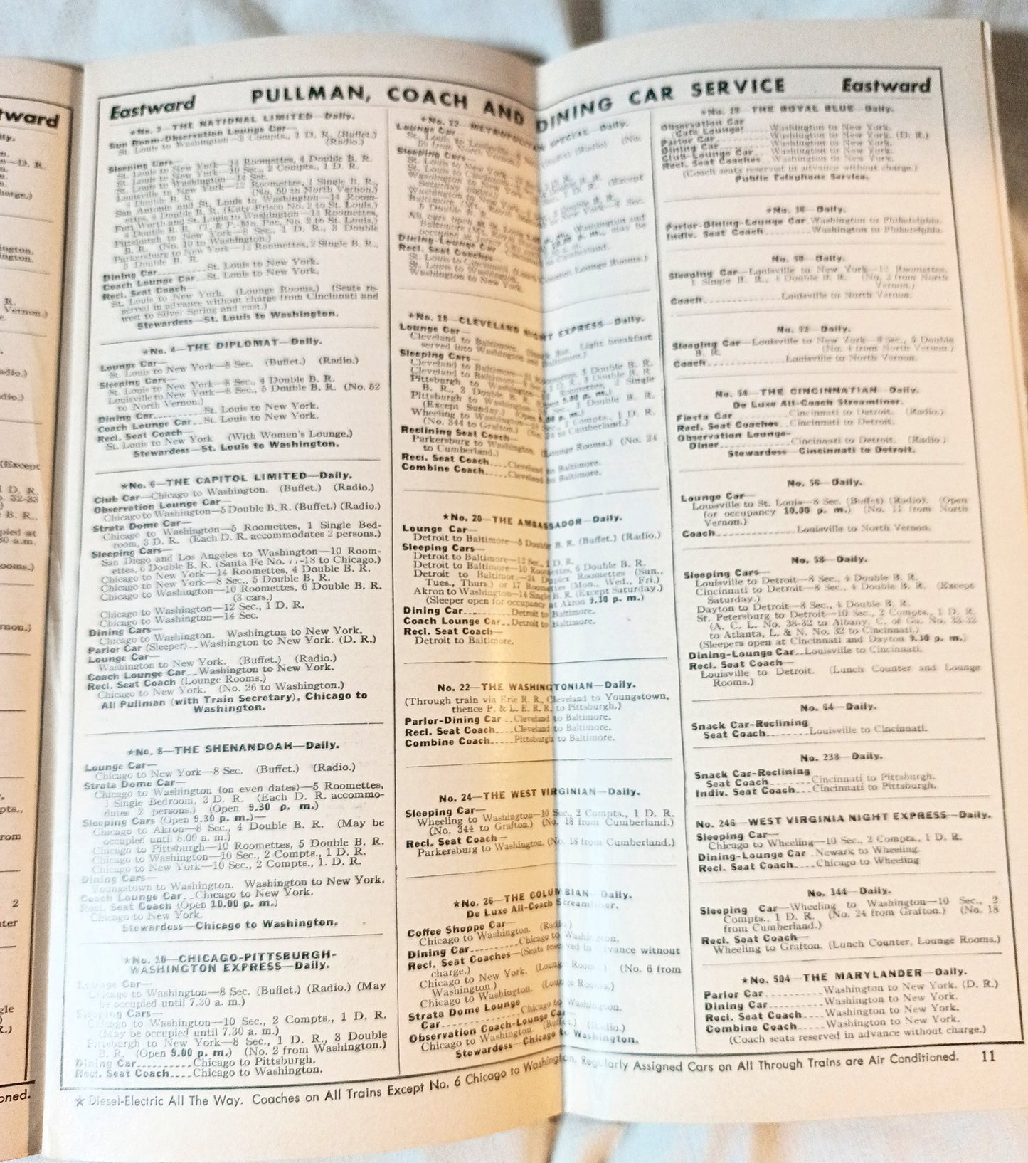 Baltimore & Ohio Railroad B&O Passenger Train System Timetables 1954 - TulipStuff