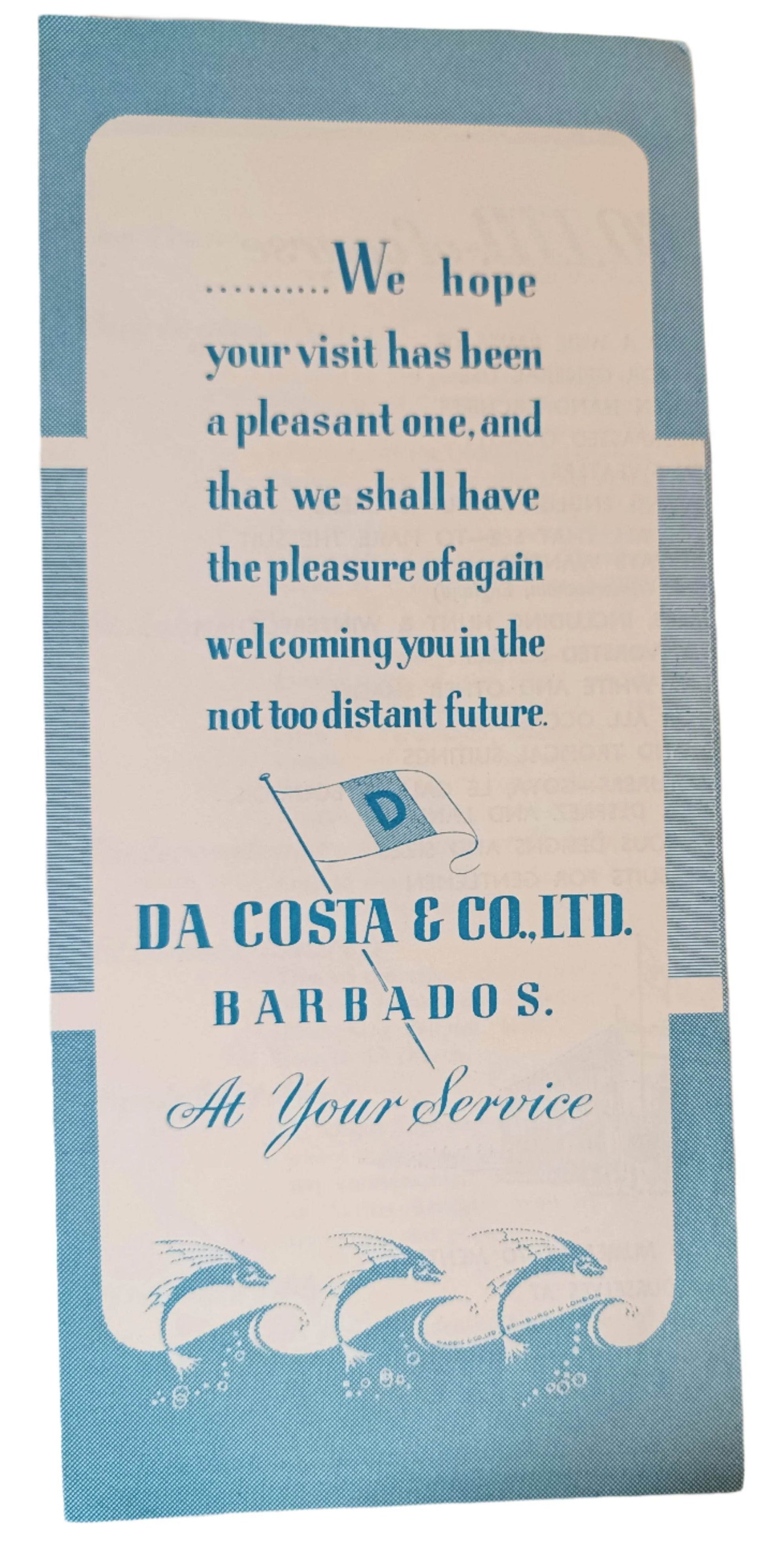 Welcome To Barbados Land Of The Flying Fish Da Costa Brochure 1950's - TulipStuff