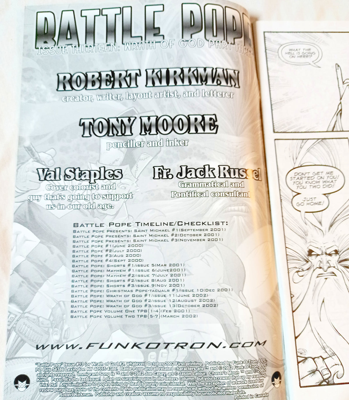 Battle Pope Wrath Of God #3 Oct 2002 Funk-O-Tron Kirkman Invincible Ad - TulipStuff