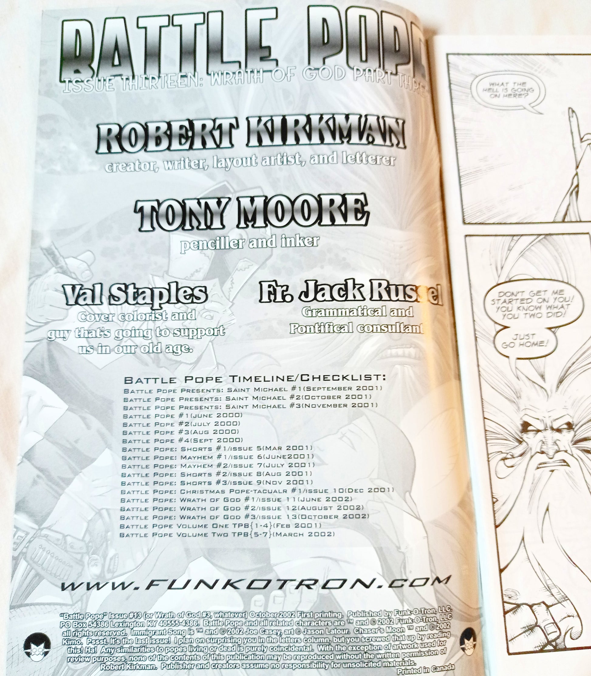 Battle Pope Wrath Of God #3 Oct 2002 Funk-O-Tron Kirkman Invincible Ad - TulipStuff