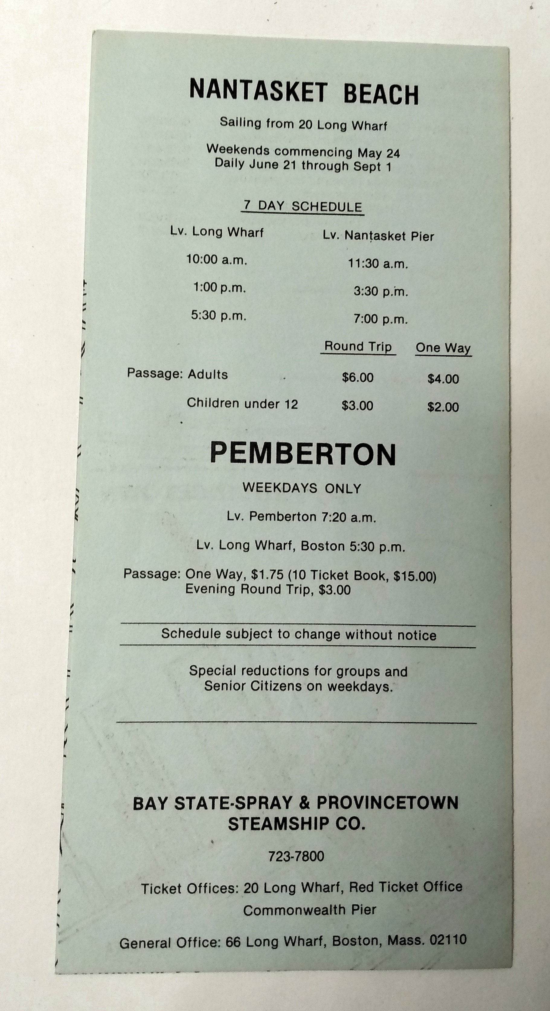Bay State Spray & Provincetown Steamship Co. 1980 Schedule Brochure - TulipStuff