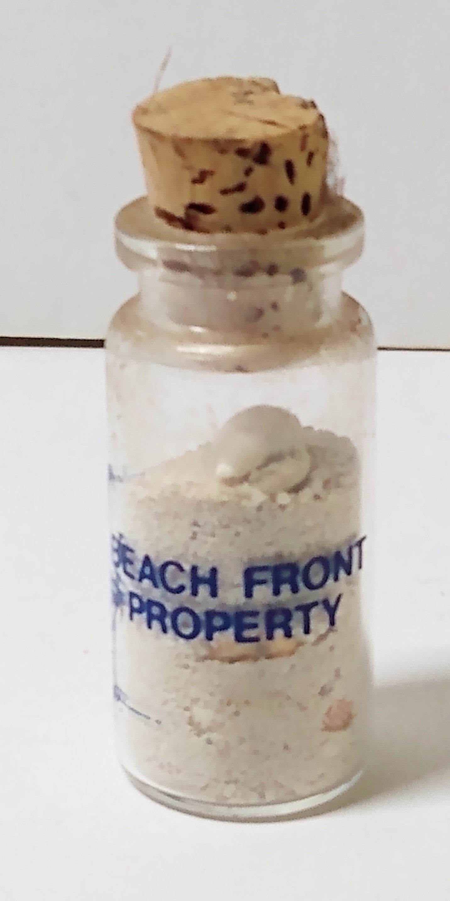 Beach Front Property Glass Souvenir Bottle Sand Seashells 1990's - TulipStuff