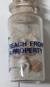 Beach Front Property Glass Souvenir Bottle Sand Seashells 1990's - TulipStuff