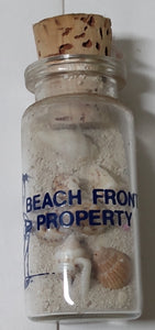 Beach Front Property Glass Souvenir Bottle Sand Seashells 1990's - TulipStuff