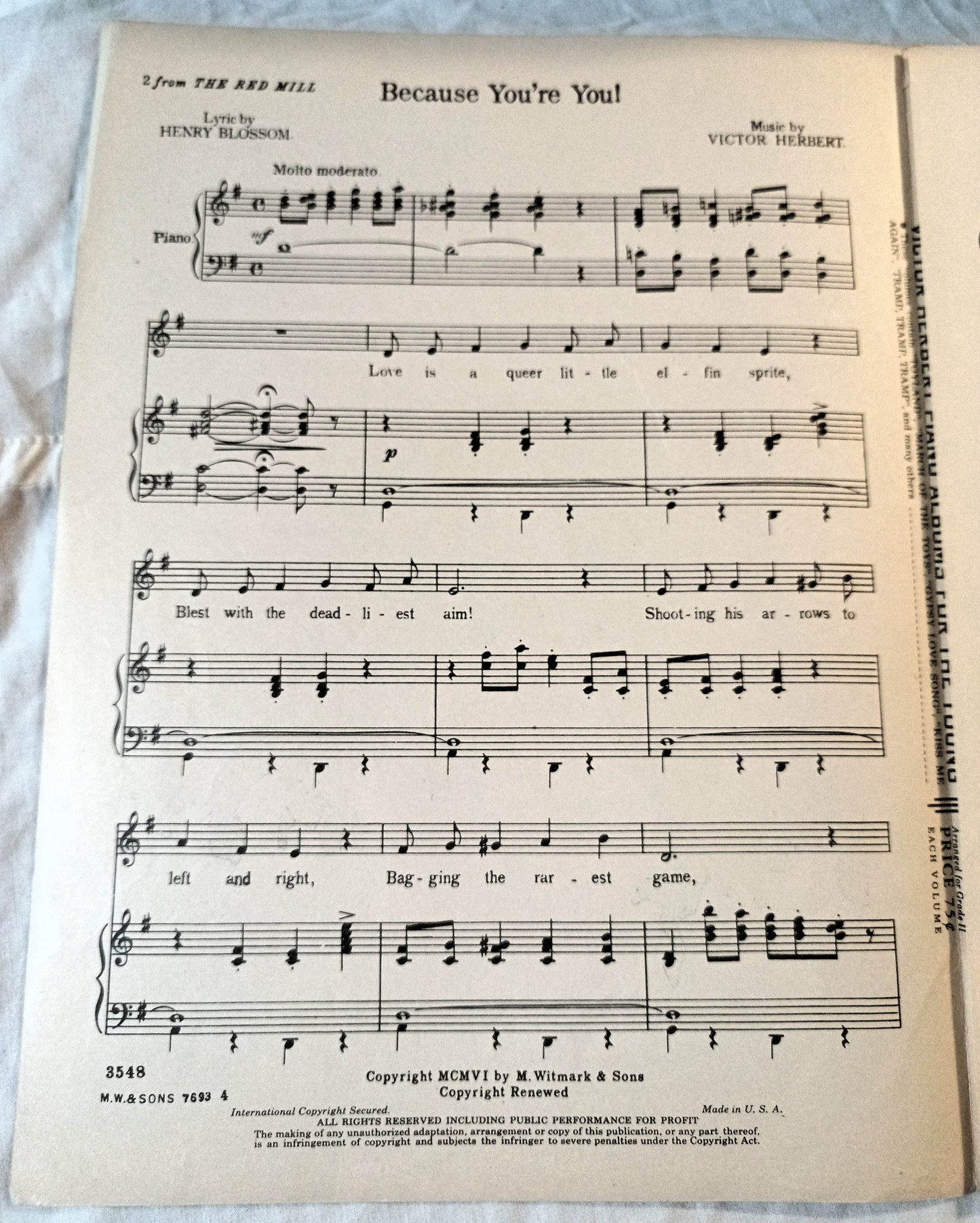 Because You're You The Red Mill Victor Herbert Sheet Music 1945 - TulipStuff