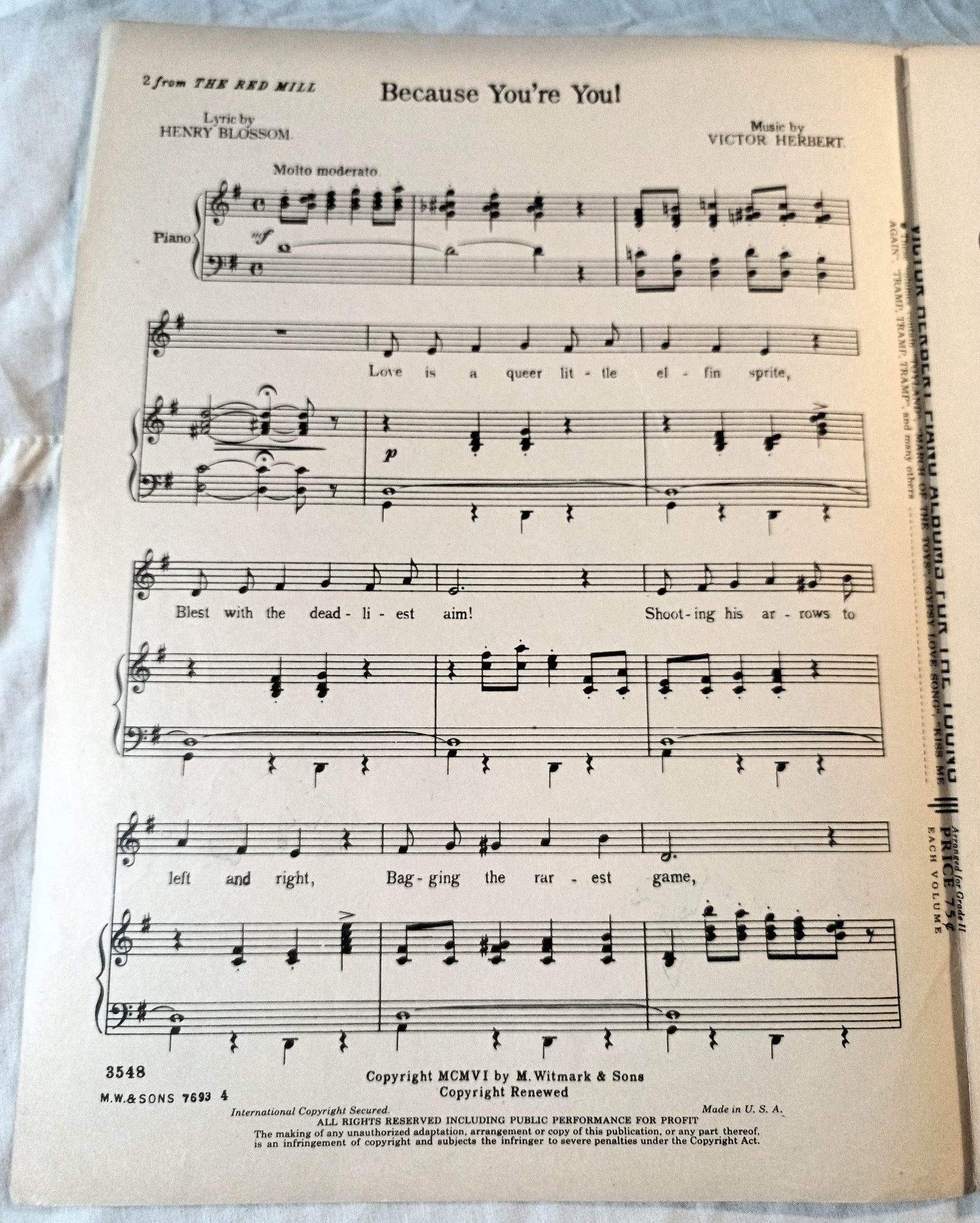 Because You're You The Red Mill Victor Herbert Sheet Music 1945 - TulipStuff