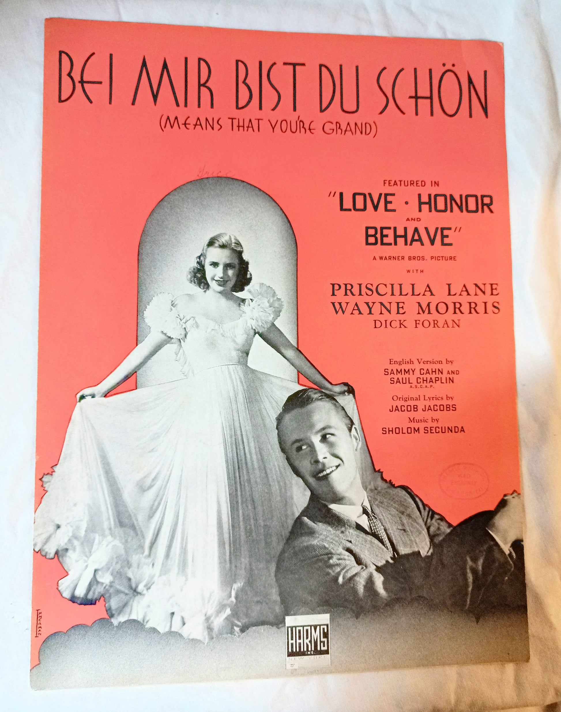 Bei Mir Bist Du Schon Love Honor Behave Priscilla Lane Wayne Morris 1937 - TulipStuff
