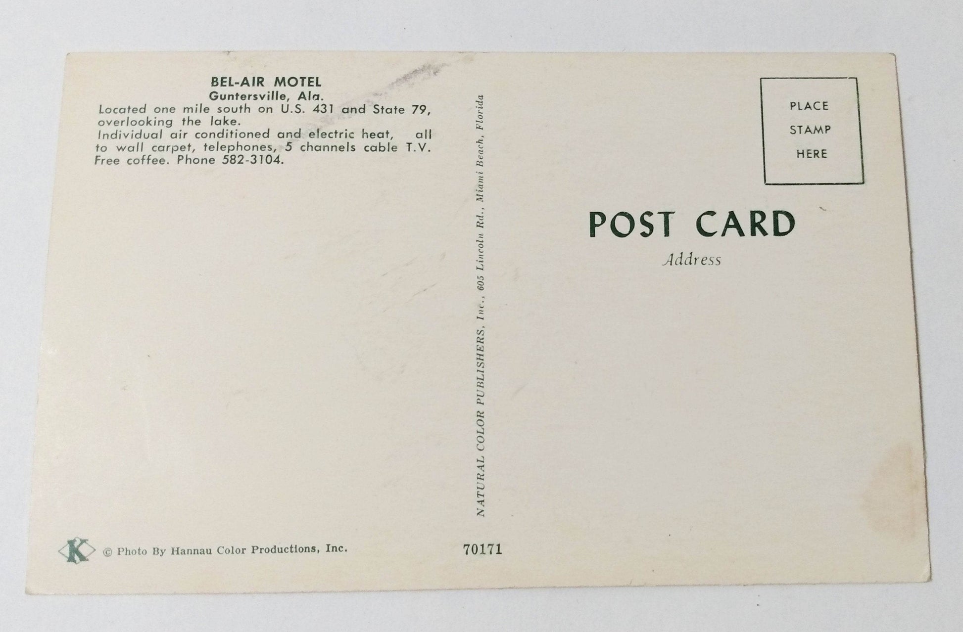 Bel-Air Motel Guntersville Alabama US431 1950's Postcard - TulipStuff