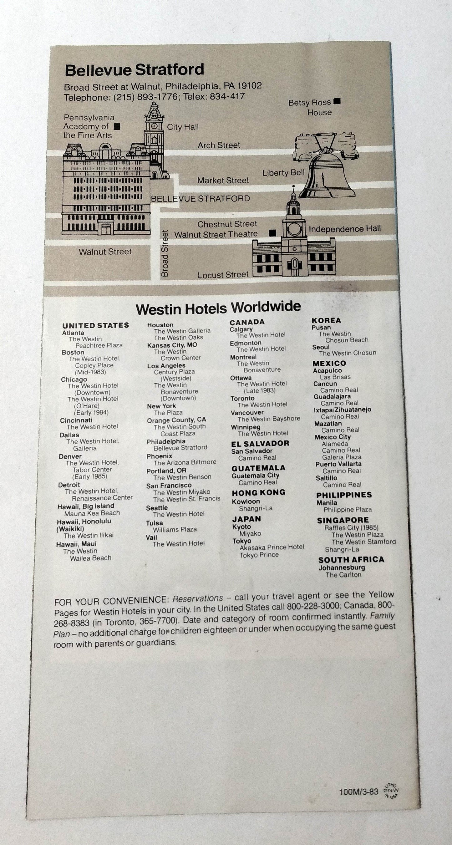 Bellevue Stratford Hotel Philadelphia Broad Walnut 1983 Brochure Westin - TulipStuff