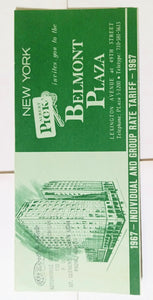 Albert Pick Belmont Plaza Hotel New York City 1967 Rate Tariff Sheet - TulipStuff